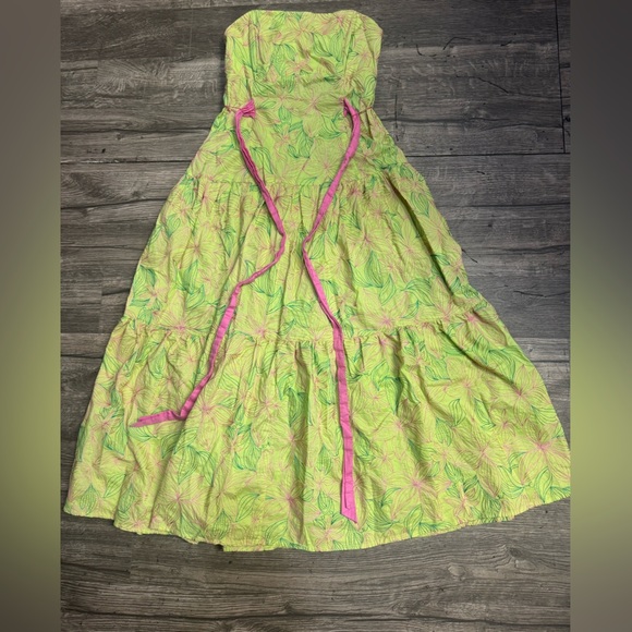 Lilly Pulitzer Green and Pink Strapless Dress - Picture 1 of 13